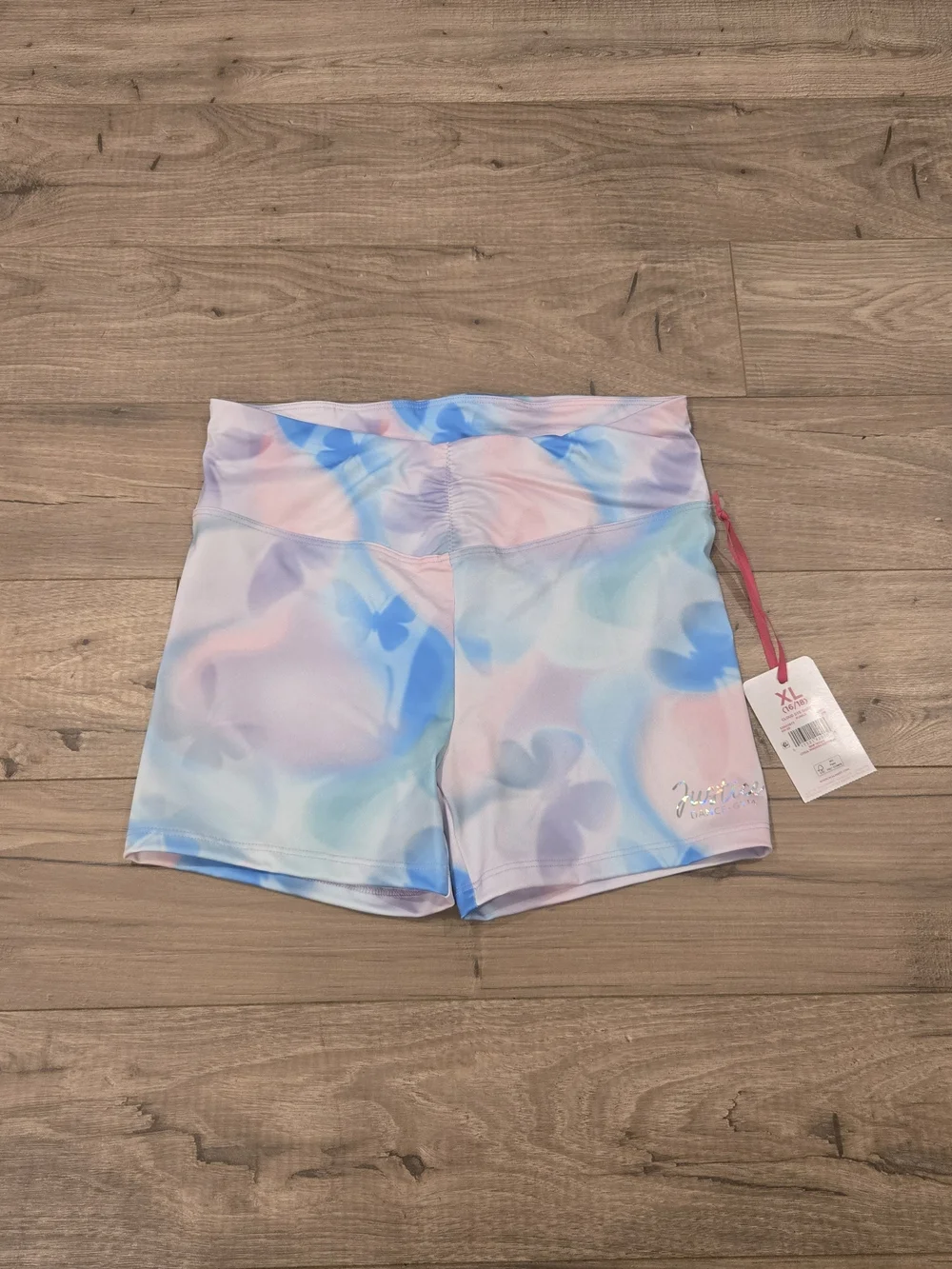 NWT Justice Girls Cinch Waistband Shortie Tie Dye Pastel Butterfly Size XL 16-18